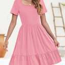 YOVION Girls Summer Dress Square Neck Short Sleeve Casual Loose Ruffle Tiered Dresses with Pockets for 6-7 Y (Pink)