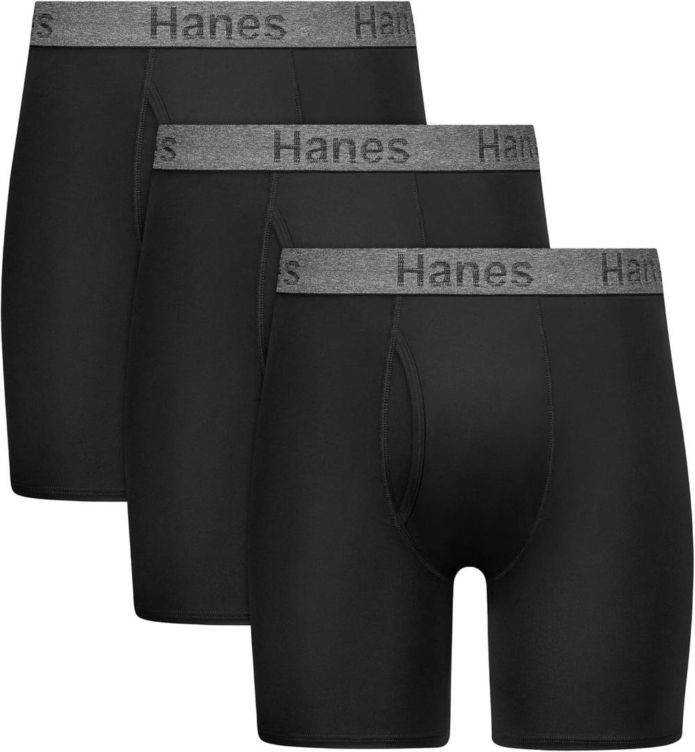 Hanes mens Stay Dry Pouch Boxer Briefs, Performance Stretch Boxer Brief With Leak Protection, 3-pack (Medium, Black)