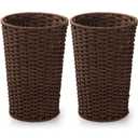 Bekith 2 Pack Small Wicker Waste Paper Basket Woven Basket Trash Can Wastebasket, Decorative Round Garbage Container Bin for Bedroom, Bathroom, Home Offices, Laundry, Brown