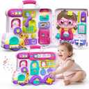 54-in-1 English & Spanish Musical Busy Board Montessori Toys, Early Educational Montessori Toy for 1 2 Year Old Girl, Bilingual Learning Toy Gifts for 1+ Year Old Girl (Pink)