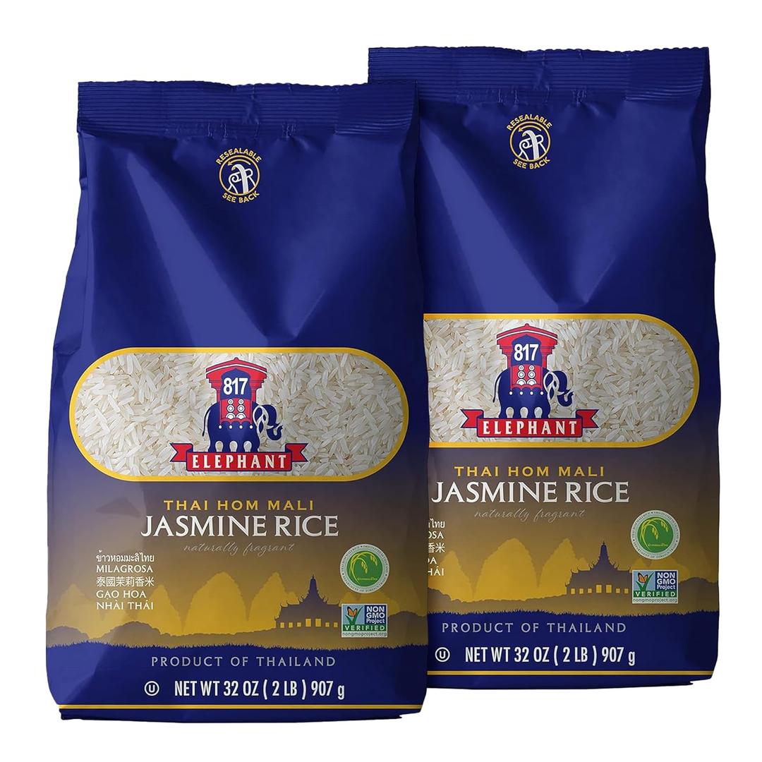 817 Elephant Jasmine Rice White Thai Hom Mali, 2 lbs (Pack of 2)