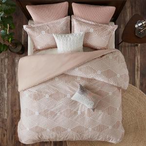 INK+IVY King Comforter Set Geometric Cotton Comforters Farmhouse with Clipped Jacquard, All Season, Down Alternative Lightweight & Fluffy Bedding, Matching Shams, Ellipse, King/Cal King, Blush 3 Piece