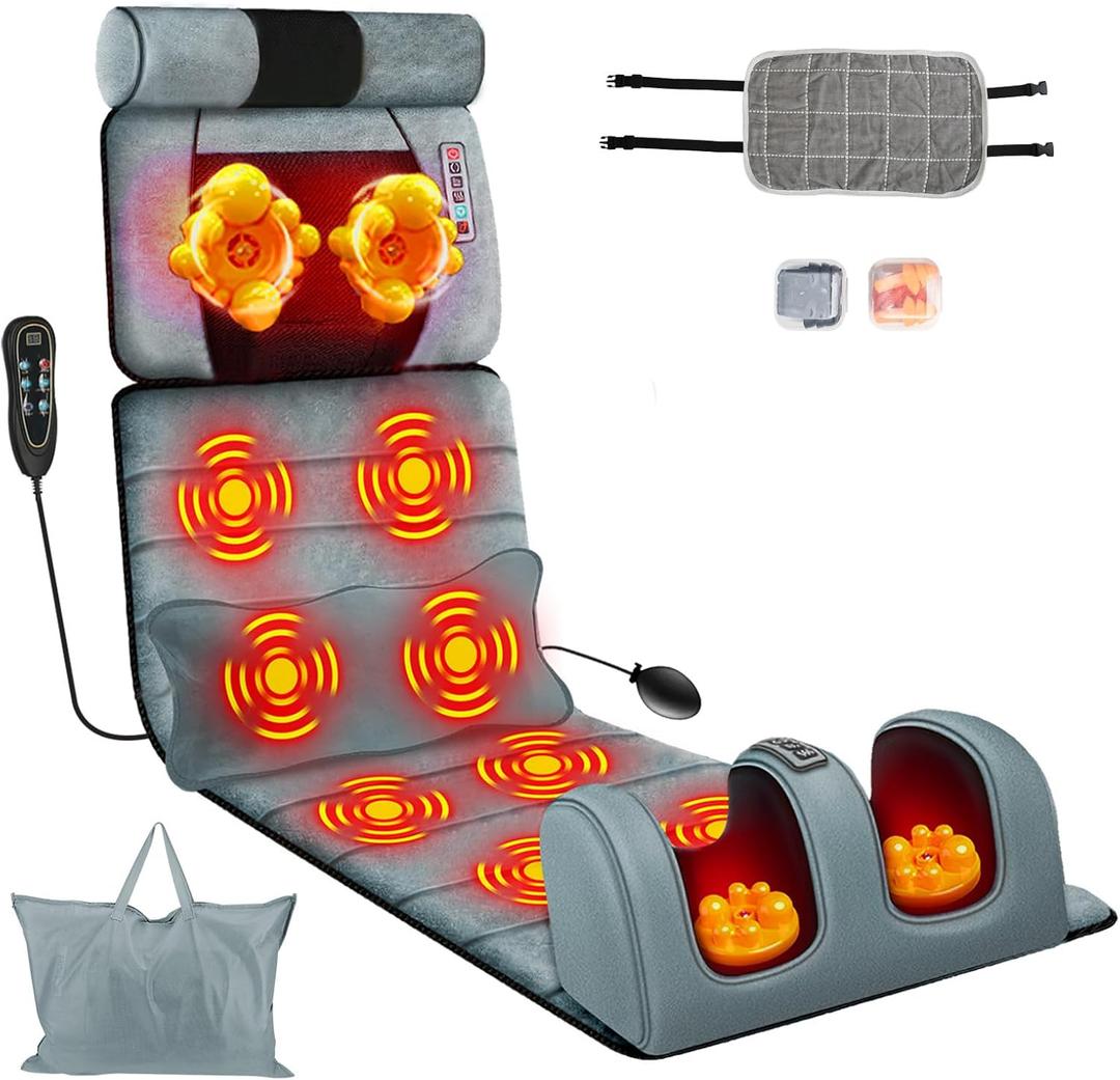 Full Body Massage Mat with Heat, 10 Vibration Nodes Massage Chair Pad with 3 Heating Levels , Multifunctional Full Body Relaxation Seat Back Massager with Head Neck Foot Massage Pillow for Home Office (76.38"x20.47"x5.9")