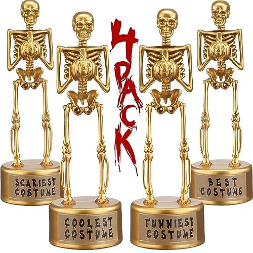 Halloween Party Supplies, Halloween Trophy Awards, 24 Pack Halloween Costume Contest Trophies for Kids Adults with Sticker, Golden Skeleton Trophy for Party Awards