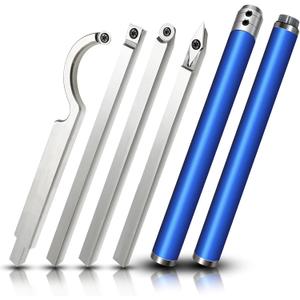 Carbide Tipped Wood Turning Tools Set, Latest Lathe Rougher Finisher Swan Neck Hollowing Tools and Interchangeable Aluminum Alloy Grip Handle with Diamond Round Square Carbide Inserts (6 in 1)