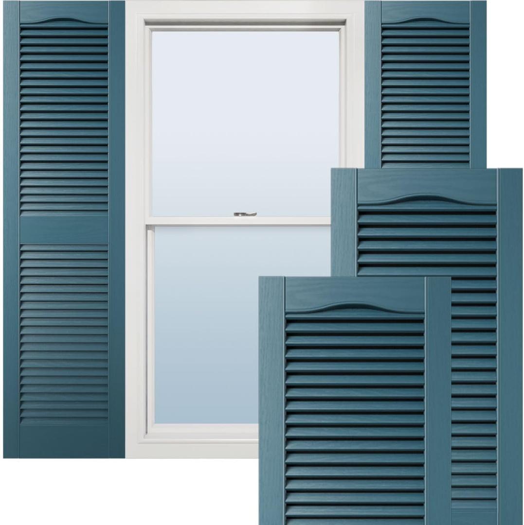 Ekena Millwork Lifetime Vinyl LL1S14X07500MB Standard Cathedral Top Center Mullion, Open Louver Vinyl Shutters, w/Installation Shutter-Lok's & Matching Screws (Per Pair), 14 1/2"Wx75"H, Midnight Blue