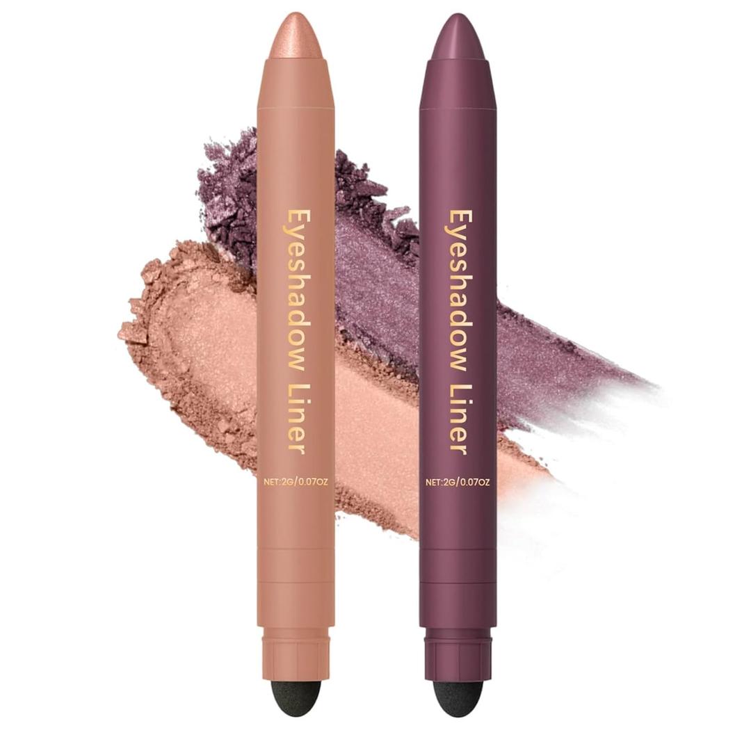 Shadow Liner 2-In-1 Eyeliner & Eyeshadow,Shadow Liner Duo,Plum Eyeshadow Stick,Waterproof,Long-Lasting & Smudge-Proof Wear,Smooth,Easy To Color (Champagne Gold+Purple)