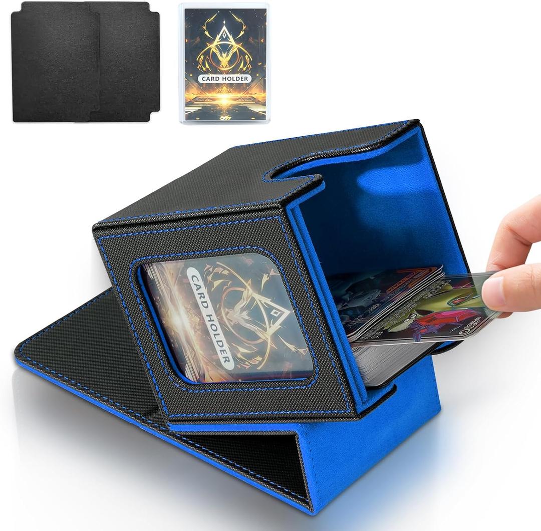 Card Deck Box for MTG Commander, Magnetic Card Display Case,TCG Card Storage Box, Holds 100 Double-Sleeved Cards, Black&Blue