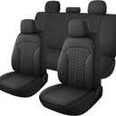 YGL Luxury PU Leather Car Seat Covers Full Set, Anti-Stain Interior Protector.Waterproof Auto Seat Covers for Cars,Trucks,Van,SUV,Pickup,Airbag Compatible (Black)