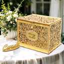 OurWarm Glittery Gold Wedding Card Box with Lock, Wood Gift Card Box for Wedding Reception, Envelope Box for Party Graduation Birthday Baby Shower Decorations