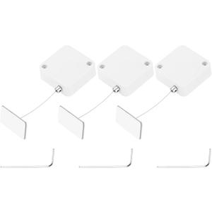 MECCANIXITY 4.9 ft Retractable Cable Lock with Adhesive Square Patch Remote Control Security Lock with Adjustable Cord Tether Anti Theft for Laptop, TV, 600g, White, 3 Pack