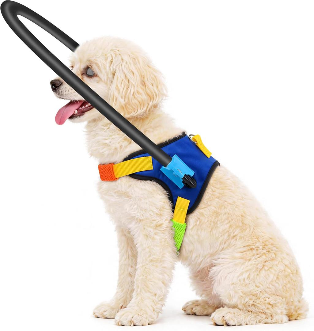 Blind Dog Halo Harness, Adjustable Blind Dog Collar with Protective Ring, Safe Walking Aid for Visually Impaired Pets, Comfortable Vest Design,22"-26"