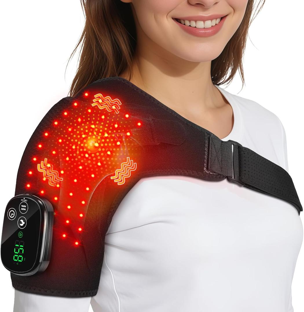 Cordless Shoulder Heating Pad with Massage, Heated Shoulder Wrap Massager for Pain Relief Deep Tissue, Rotator Cuff Heating Pad Frozen Shoulder