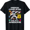 8Th Birthday Astronaut 8 Years Old Outer Space Birthday T-Shirt, Size M