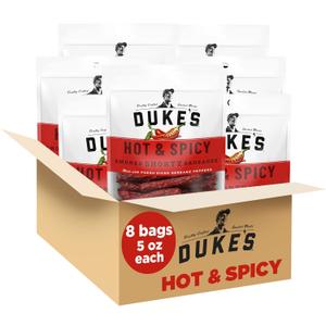 Duke's Pork Hot & Spicy Smoked Shorty Sausages, 7g Protein Per Serving, Great for Charcuterie Boards, 5 oz. (Pack of 8), BBD: JULY052025