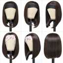 Short Bob Headband Wig Highlight Brown Straight Hair Put On And Go Synthetic Wig With Headband 12 Inch For Women