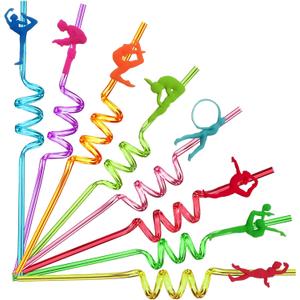 24pcs Reusable Gymnastics Party Straws,Cartoon Dance Aerobics Decoration Straws For Gymnastics Disco Party Favors Birthday Party Decorations With 2 Brushes 8Color Straws