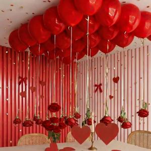 Zeyune 30 Set Valentine's Day Red Rose Hanging Garland Set 30 Valentines Balloons 30 Artificial Artificial Rose Decor DIY Floating Flower String Garland for Valentine Galentines Ceiling Wedding Home