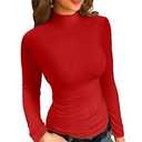 Riyiper 2 Pack Women's Ribbed Shirts, Mock Turtleneck Long Sleeve Tops Slim Fitted Undershirts Casual Basic Layering Tees (Navy Blue, Red,Large)