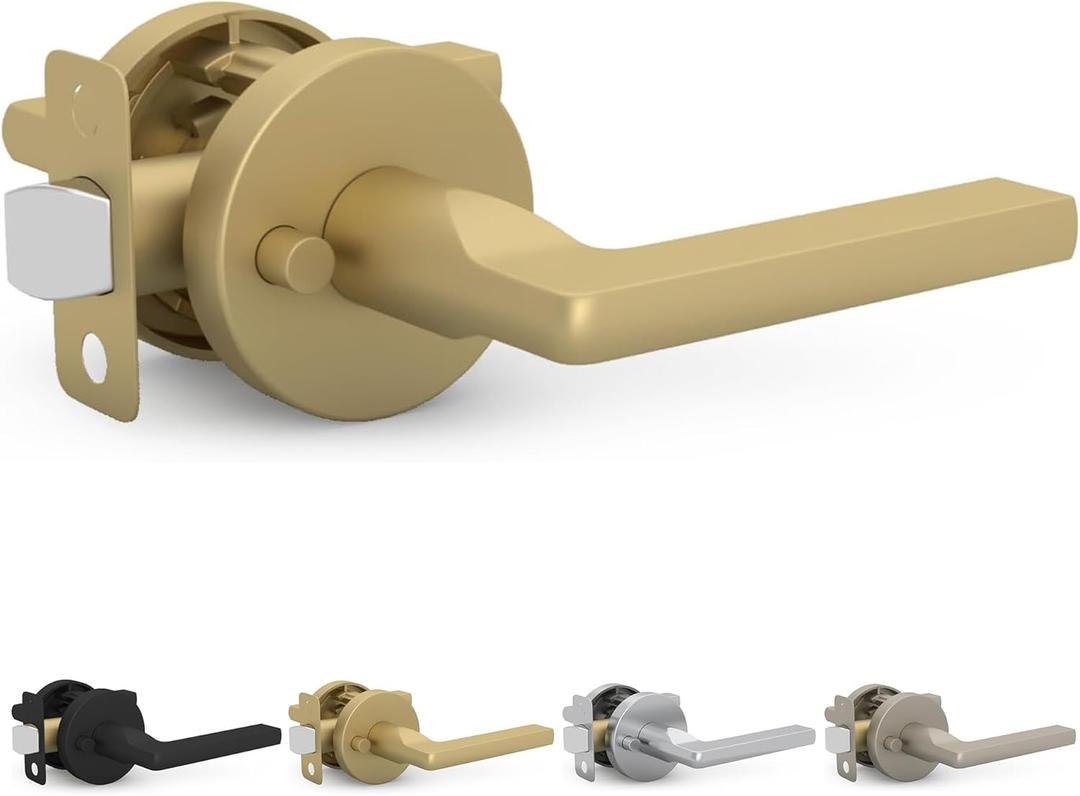 Mega Handles Ralph Privacy Door Handle - 1 Pack Interior Reversible Gold Door Handle, Heavy Duty Bed & Bath Door Handles with Privacy Door Lock, Fits All Standard Doors - Satin Brass