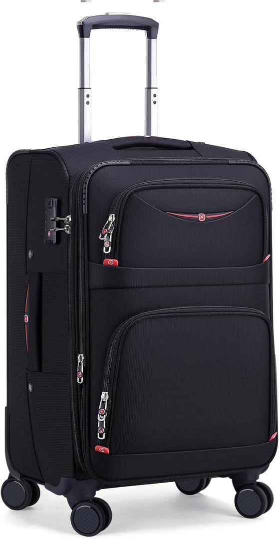 ROPLUS Softside Expandable Luggage with 4 Spinner Wheels, Durable Carry-On Luggage Suitcase (Black, 21-Inch)