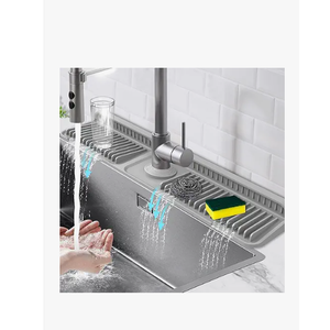 Hugro Tarfive 24Inch Kitchen Sink Splash Guard Mat | 7° Slope for Fast SelfDraining | SnapLock Design | Universal & Cuttable Silicone Faucet Mat Gray