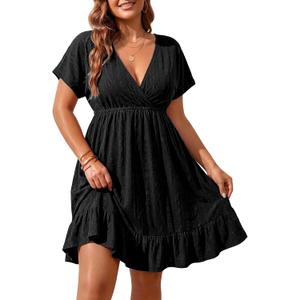 Yonique Plus Size Swimsuit Cover Up Women - V Neck Swimwear Short Sleeve Coverups Ruffle Hem Beach Dress 2026, Size: 14 Plus