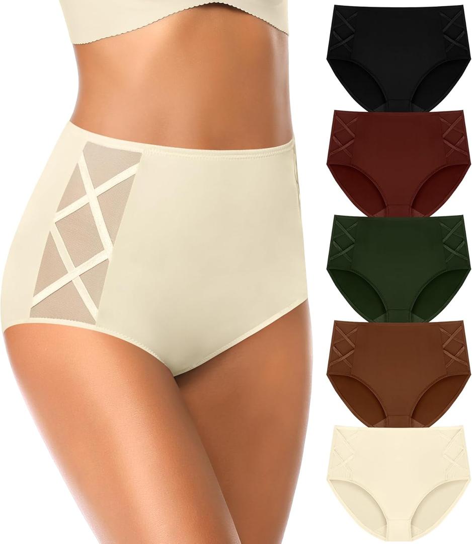 ASIMOON High Waisted Underwear for Women Tummy Control Full Coverage Postpartum Briefs Soft Stretch Panties Underwear (XX-Large, Multicolor-a 5 Pack)