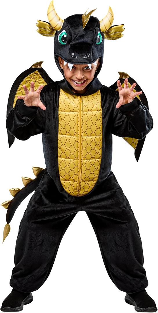 Rubies Black Dragon Comfywear Hooded Jumpsuit for Kids, Unisex S/M, Small-Medium (Black, S)