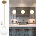 6" Globe Pendant Light Gold Mid Century Pendant Light Globe Pendant Lights Kitchen Island Brushed Brass Finished with Milk Glass Lampshade Adjustable Ceiling Light Fixtures for Kitchen
