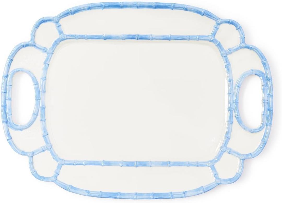 Two's Company French Blue Bamboo Touch Platter, 20-Inch, Melamine
