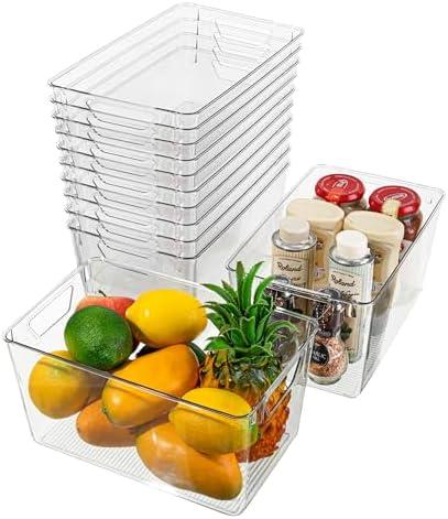 Attelite Clear Plastic Storage Bins,Large 12 Pack Pantry Organizer with Handle,BPA Free Plastic Storage Containers for Fridge,Closet,Bathroom,Under Sink and Kitchen Organization