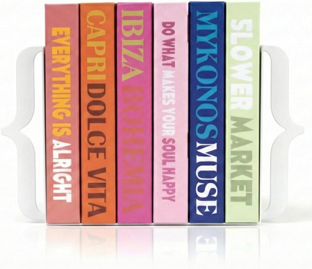 Decorative Bookends for Shelves - Modern Bracket Shaped Metal Book Ends for Home Office Decor, Unique Minimalist Desk Accessories & Gift (White)