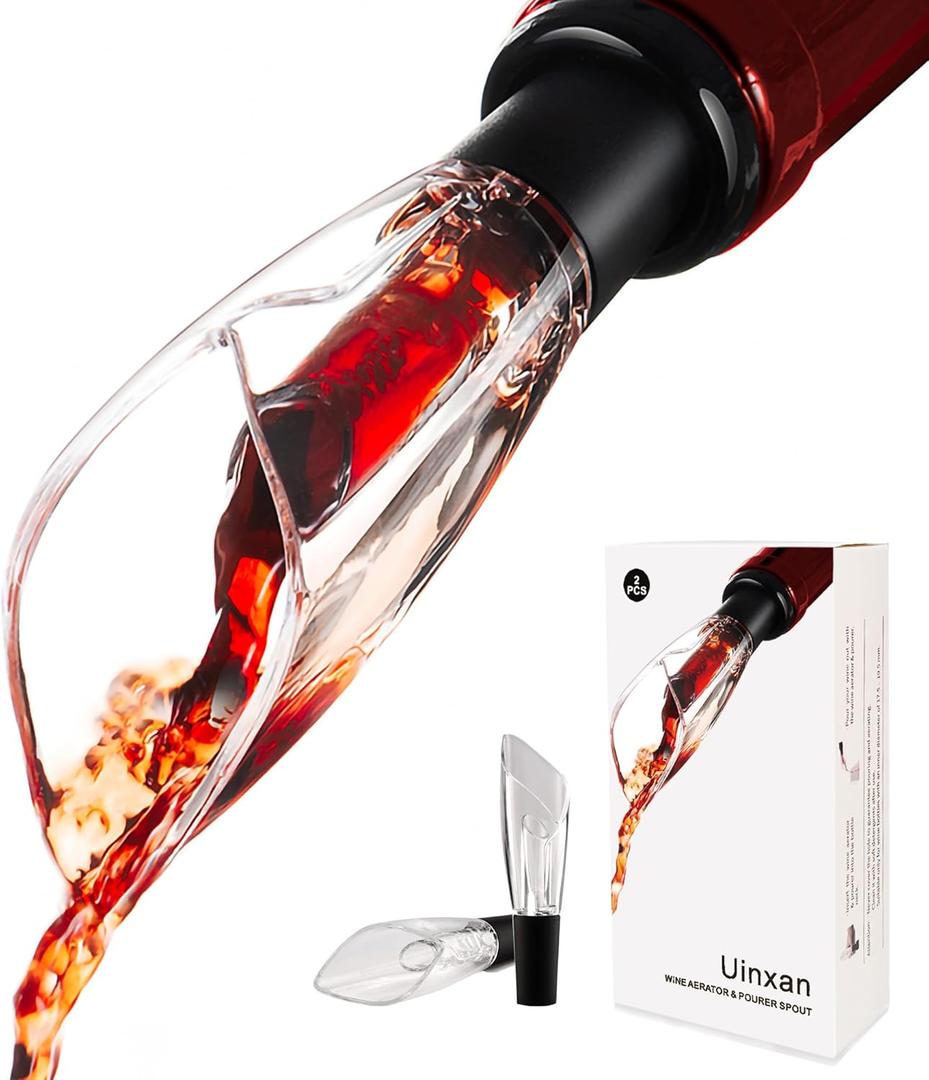 2-Pack Wine Aerator & Pourer - Improves Taste & Aroma, Premium Aerating Pourer & Decanter Spout, No Drip, Gifts for Wine Lovers