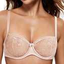 Wingslove Women's Sexy Lace Bra Sheer Balconette Bralette See-Through Bras Embroidered Unlined Underwire (Pink Nude,40DD)