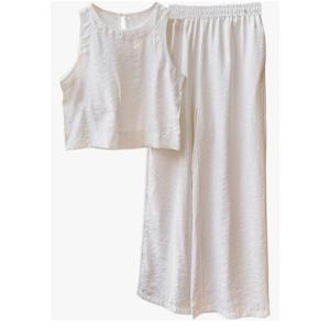 Women's Two Piece Sets Sleeveless Linen Tank Crop Top Wide Leg Pants Set Jumpsuits Medium