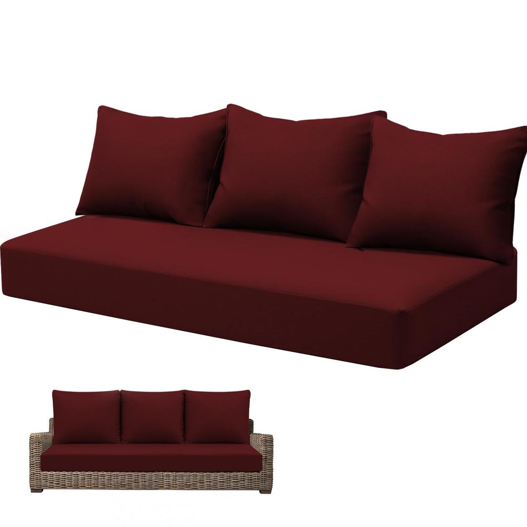 Outdoor 3-Seater Couch Cushions Set of 4, 72 x 24 Inches Deep Patio Cushion,Red