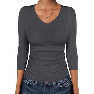 ANRABESS Womens Tops 3/4 Sleeve V Neck Slim Fit Shirts Basic Tee 2026 Fall Outfits Casual Tshirt Fashion Clothes, Size: XS