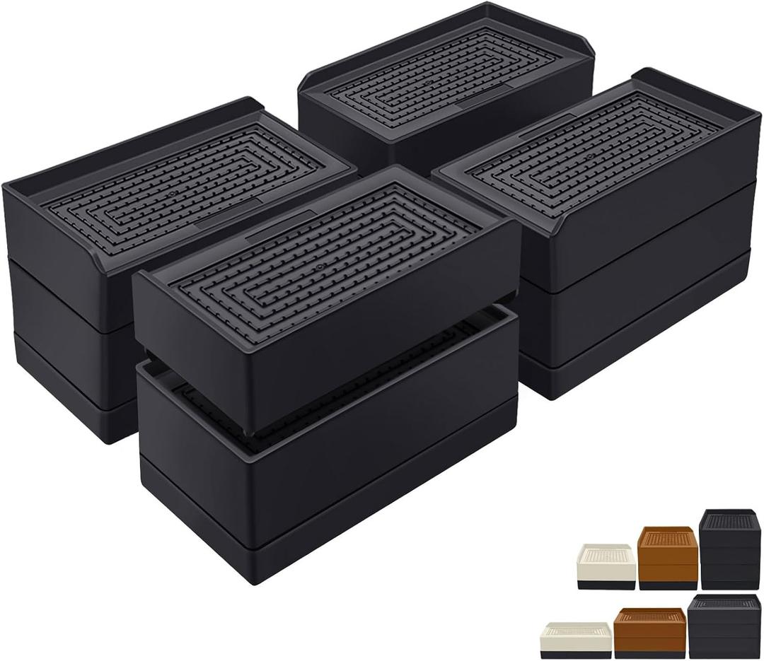 ANNKUT Rectangle Bed Risers, 3 Inch Heavy Duty Adjustable Furniture Risers for Bed Sofa Table and Couch LiftSupport Up to 1,300 Lbs (4 Pack-Black)