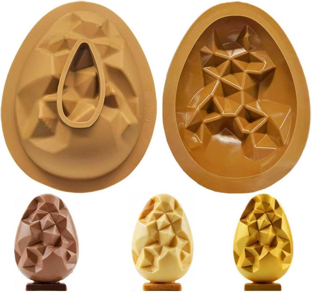 2PCS Large 3D Breakable Easter Egg Silicone Chocolate Mold, Reusable Non-Stick Baking Mold for Easter Party Treats, Candy, Jelly and Cake Decor (-40°F to 446°F)