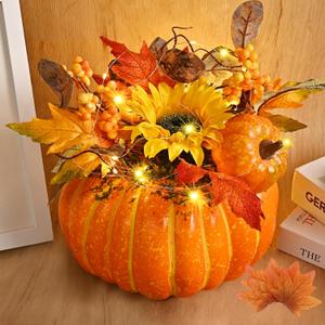 Fall Decor, Fall Centerpieces for Tables, Fake Pumpkin Decorations, Artificial Pumpkins for Decorating, Faux Fall Decorations for Home Table Thanksgiving Halloween Indoor Outdoor Porch Bathroom (Orange)