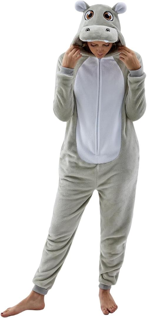 NEWCOSPLAY Unisex Adult Onesie Pajamas Animal One Piece Costume Cosplay Sleepwear (Gray, XXL)