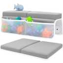 Comfortable Baby Bath Kneeler and Elbow Rest Pad Set  Thick Memory Foam Bath Kneeling Pad with Elbow Support  Baby Bathtub Cushion with Toy Organizer for Bathing Infant or Toddler - Grey