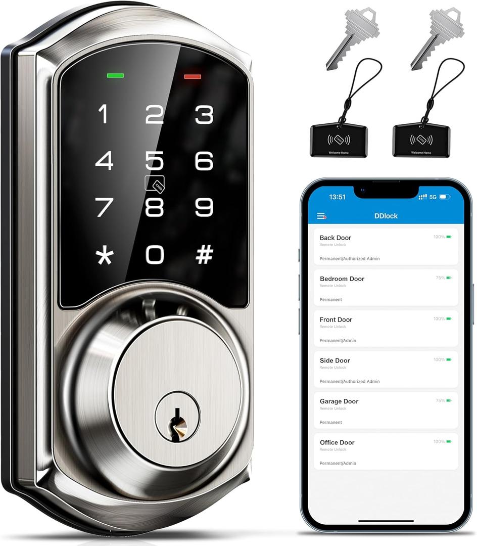 Veise VE06 Smart Deadbolt with App Control, Keyless Entry Smart Lock for Front Door, Electronic Digital Door Lock with Code, Easy Install, Satin Nickel