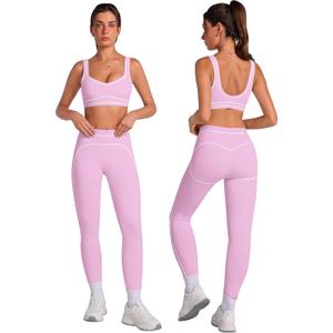 ABOCIW Women 2 Piece Workout Sets Color Block Sports Bra High Waist Tummy Control Leggings Gym Yoga Pilates Outfits, M