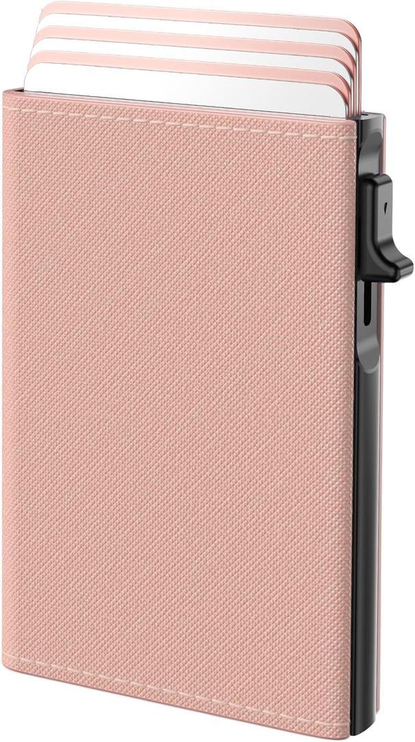 typecase Womens Wallet Card Holder: Pop Up Card Case, Genuine Leather, RFID Blocking, Slim, Minimalist, Thin, Small Size - 9-14 Card Capacitiy, ID Window, Cash Pocket (Blush Pink)