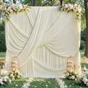 60ft12ft Ivory Backdrop Curtain for Wedding Parties, 12 Panels Wrinkle Free Polyester Photo Backdrop Drapes Back Drop Cloth for Birthday Photography Background, W5' x H12'