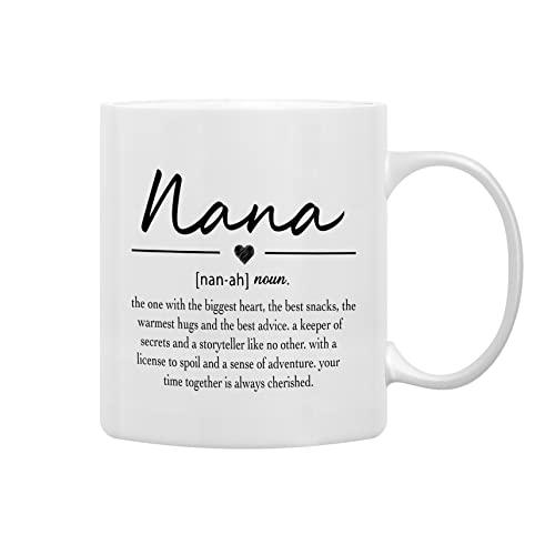 QASHWEY Nana Definition Coffee Mugs, Grandma Mother's Birthday Gifts for Granddaughter, Grandson - Double Side Printed Ceramic Mug Cup 11 Ounce