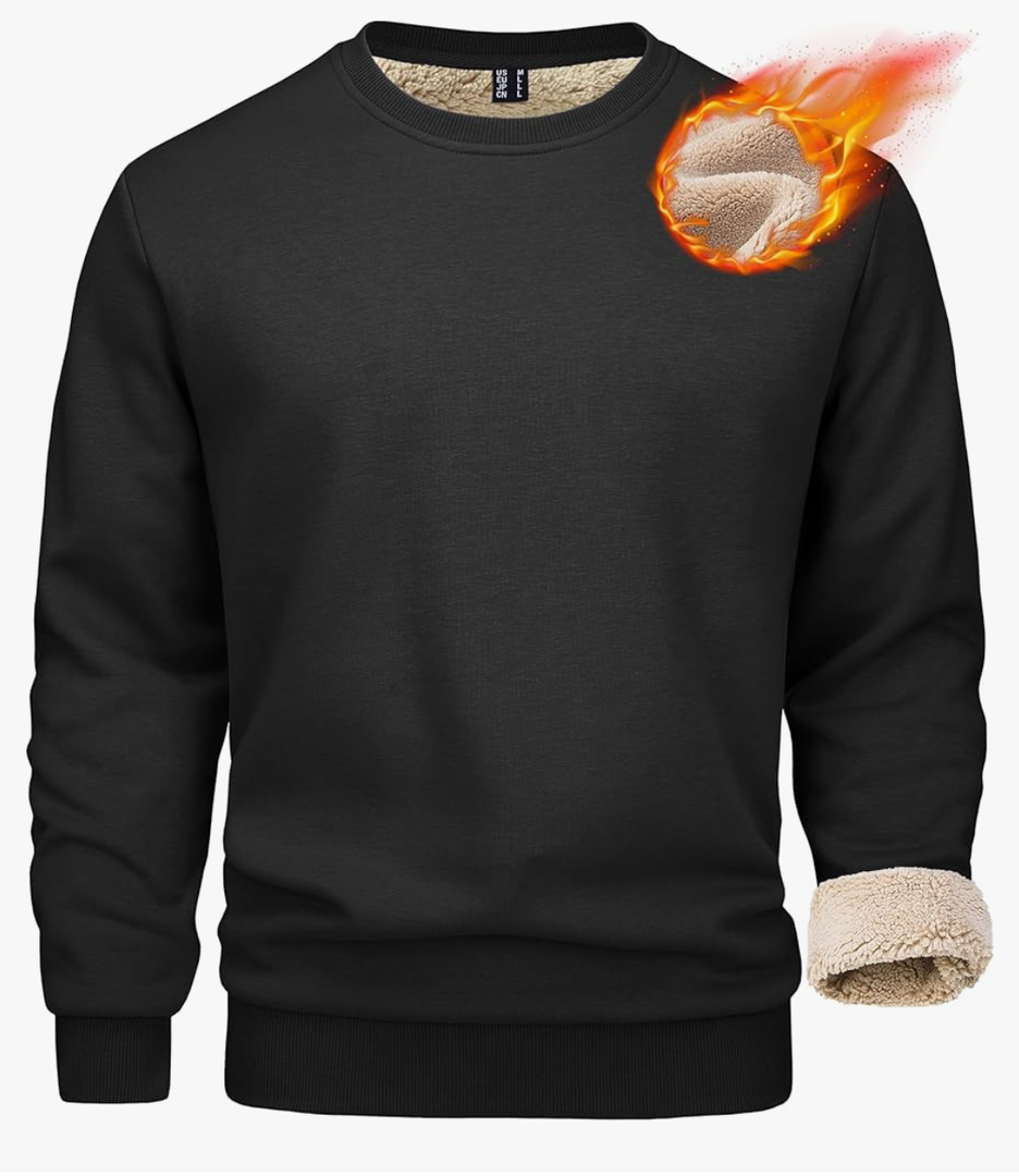 MAGCOMSEN Men's Sherpa Lined Sweatshirts Fleece Pullover Basic Tops Warm Crewneck Winter Sweatshirt. L