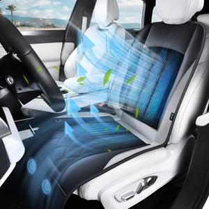[2026 Upgrade] Cooling Car Seat Cover Ventilated Seat Cushion Summer Driving 12V-24V Ventilated Car Seat Cushion with 2 Powerful Turbo Fans with 3-Speed Adjustable Universal Fit Most Car-Grey